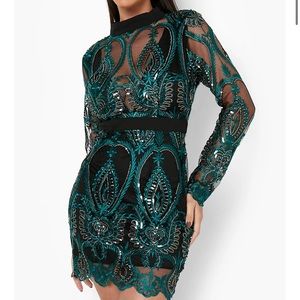 boohoo emerald green sequins mini dress